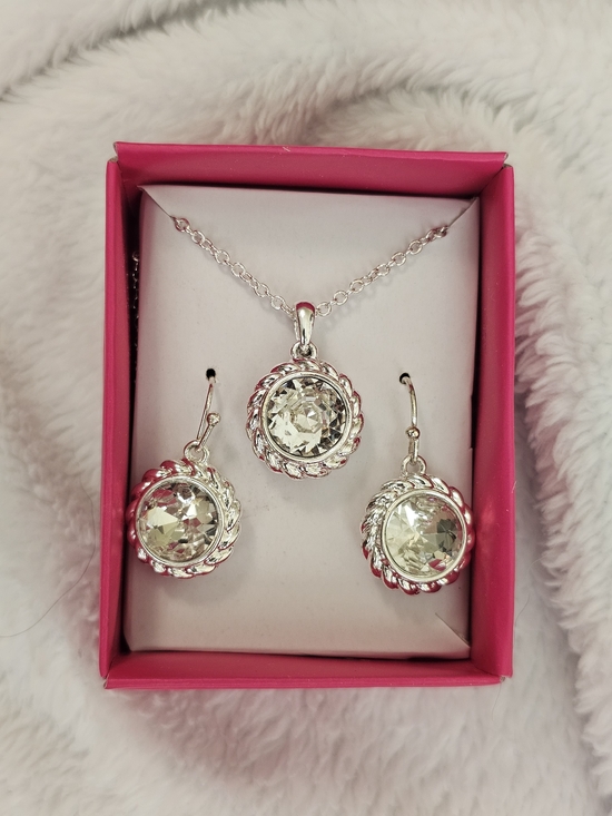 Avon Jewelry - NIB Avon Studio 1886 April Birthstone Necklace & Earring Set Crystal Silver Tone